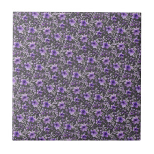 Azulejo Patrón de lavanda suave flor de acuarela gris oscu
