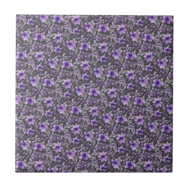 Azulejo Patrón de lavanda suave flor de acuarela gris oscu (Frente)