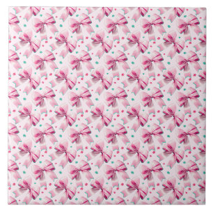 Azulejo Patrón de lazo coquette rosa de moda con aspecto f