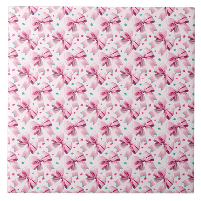 Azulejo Patrón de lazo coquette rosa de moda con aspecto f (Frente)