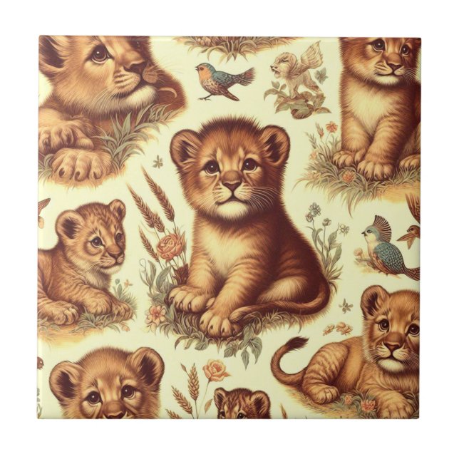 Azulejo Patrón de león de bebé blanco (Frente)