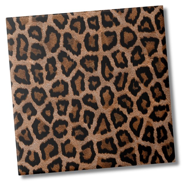 Azulejo Patrón de leopardo de moda de moda (Cute Trendy Faux Fur Leopard Animal Print Pattern Ceramic Tile)