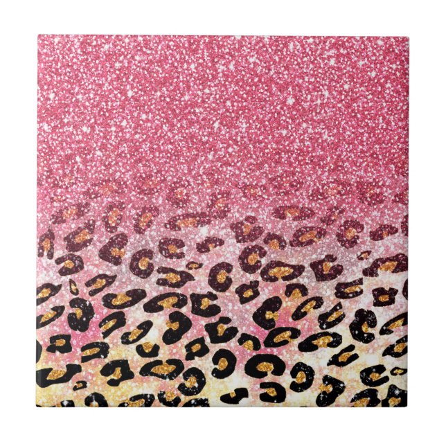 Azulejo Patrón de leopardo del Purpurina rosa Glam (Frente)