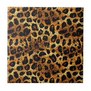 Azulejo Patrón de leopardo marrón dorado de lujo con brill