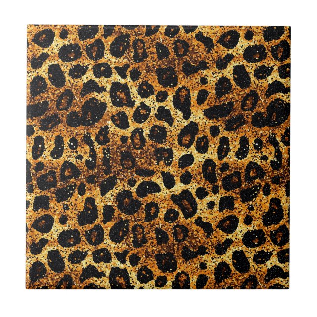 Azulejo Patrón de leopardo marrón dorado de lujo con brill (Frente)