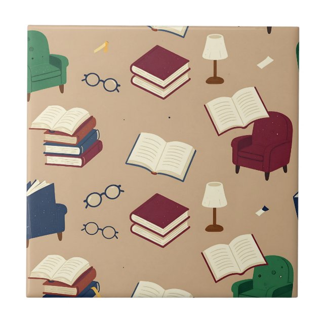 Azulejo Patrón de libros de rincón de lectura acogedor (Frente)