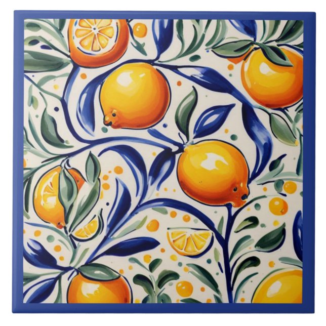 Azulejo Patrón de limón Citrus italiano mediterráneo (Frente)