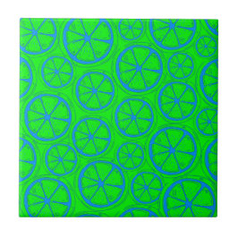 Azulejo Patrón de limón limón azul con fondo verde neón
