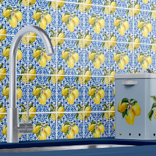Azulejo Patrón de limón mediterráneo blanco azul