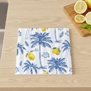 Azulejo Patrón de limones y palmeras de toile azul