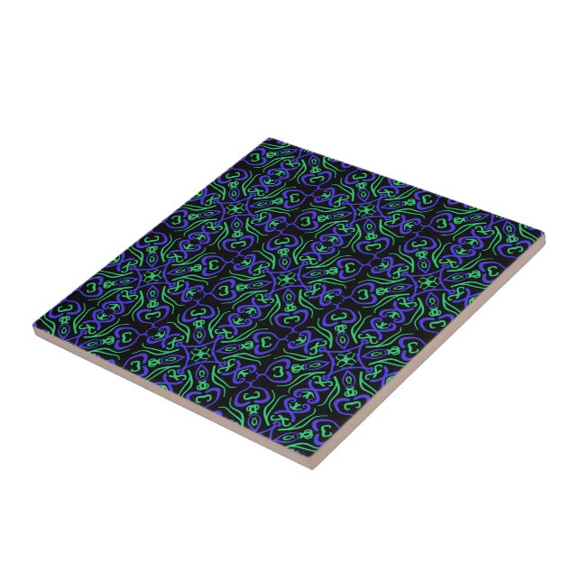 Azulejo Patrón de línea abstracta en verde violeta y negro (Lado)