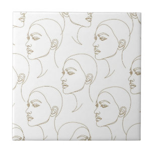 Azulejo Patrón de línea de cara femenina minimalista (1)