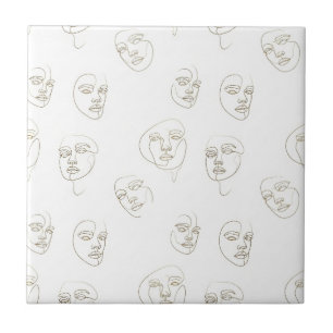 Azulejo Patrón de línea de cara femenina minimalista (2)