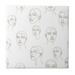 Azulejo Patrón de línea de cara femenina minimalista (3)