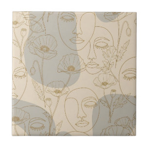 Azulejo Patrón de línea de cara floral vintage (2)