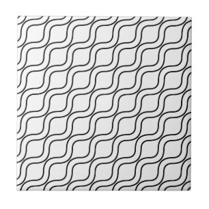 Azulejo Patrón de líneas onduladas en blanco y negro