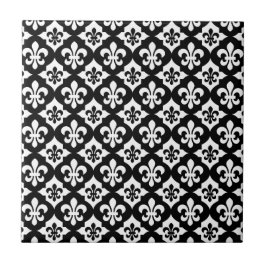 Azulejo Patrón De Lis De Flor Blanca Negra