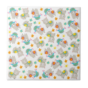 Azulejo Patrón De Llamas, Llamas Cutas, Alpacas, Flores