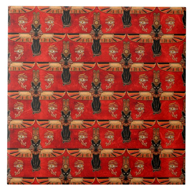 Azulejo Patrón de los gatos y ojos egipcios de Horus (Frente)