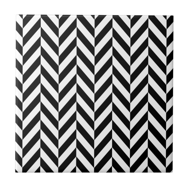 Azulejo Patrón de los huesos de arenque negros y blancos (Frente)