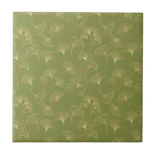 Azulejo Patrón de lujo de hoja de Ginkgo dorada botánica e