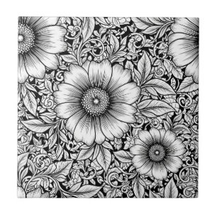 Azulejo Patrón de lujo floral monocromo chic (7)