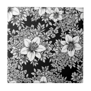 Azulejo Patrón de lujo floral monocromo chic (8)