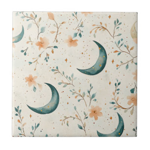 Azulejo Patrón de Luna Floral Celestial Boho (1)