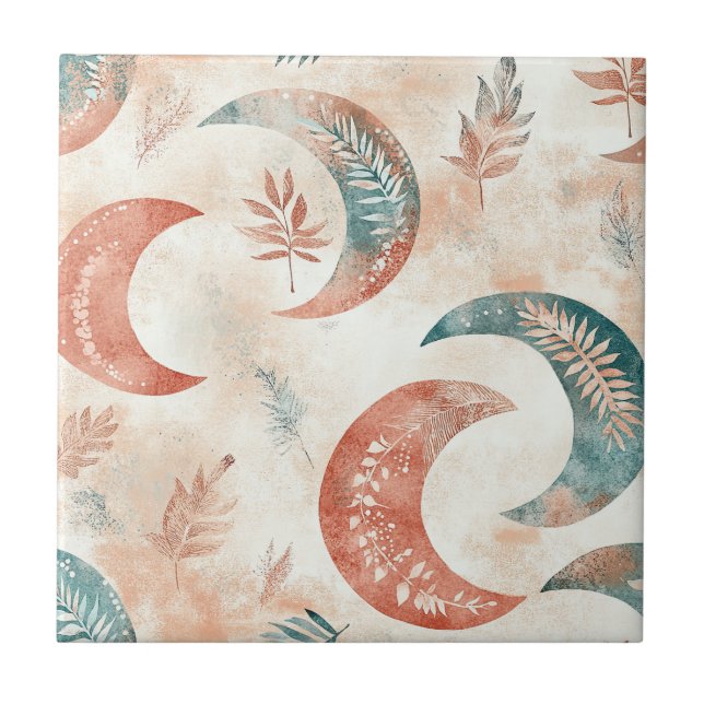 Azulejo Patrón de Luna Floral Celestial Boho (2) (Frente)