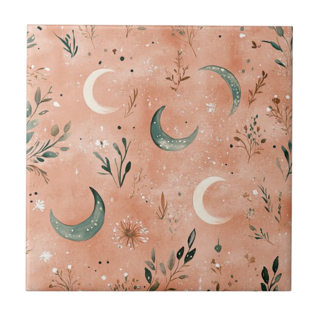 Azulejo Patrón de Luna Floral Celestial Boho (4) (Frente)