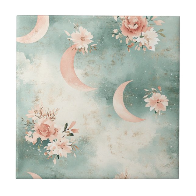 Azulejo Patrón de Luna Floral Celestial Boho (7) (Frente)