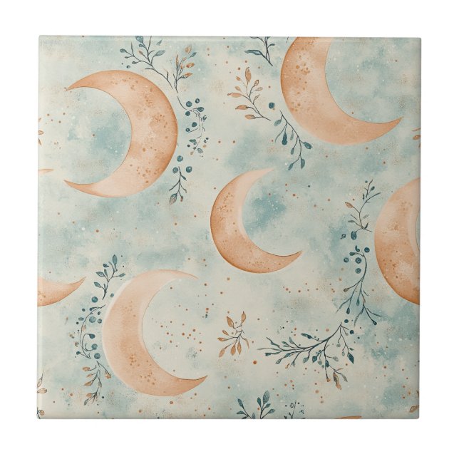 Azulejo Patrón de Luna Floral Celestial Boho (8) (Frente)