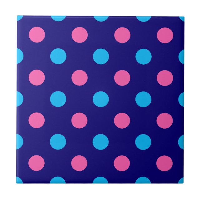 Azulejo Patrón de lunares azul cian rosa (Frente)