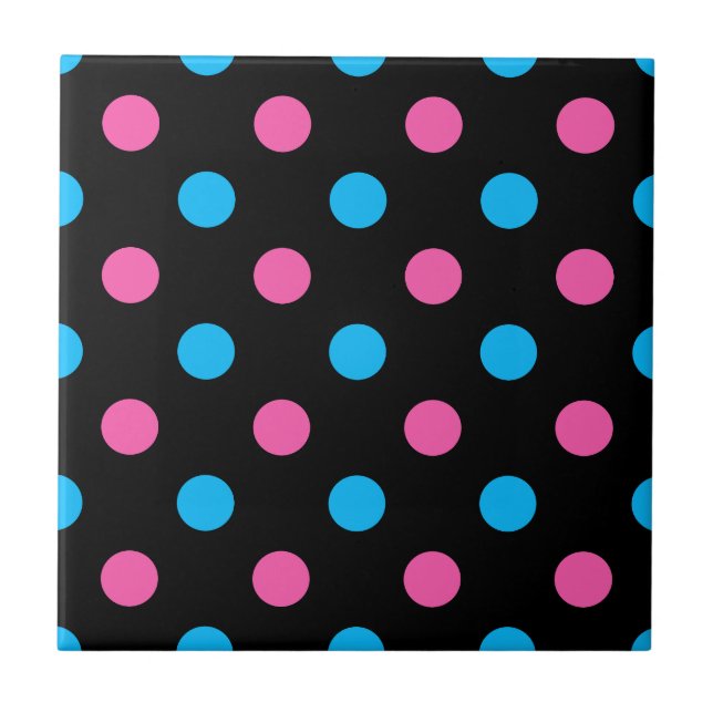 Azulejo Patrón de lunares azules rosados negros (Frente)