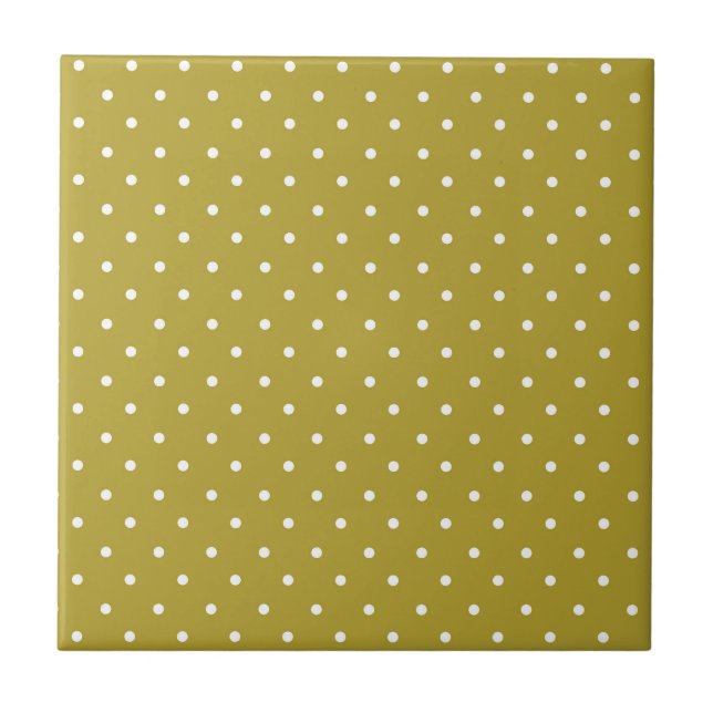 Azulejo  Patrón de lunares blancos en amarillo mostaza  (Frente)
