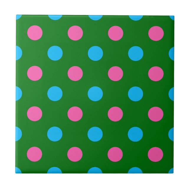 Azulejo Patrón de lunares verde rosa azul (Frente)