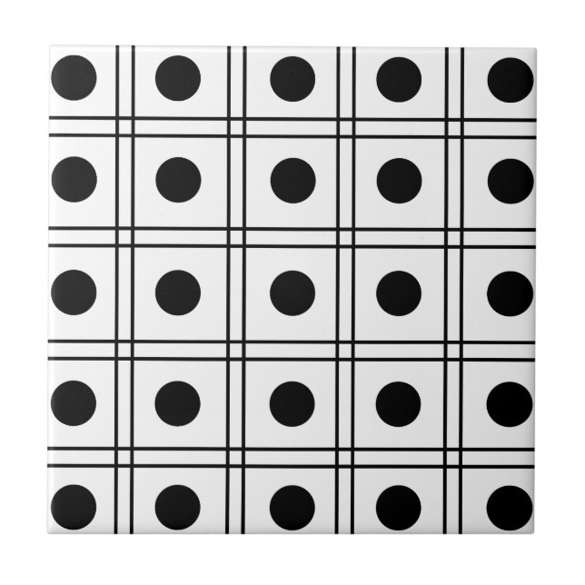 Azulejo Patrón de lunares y cuadros en blanco y negro  (Frente)