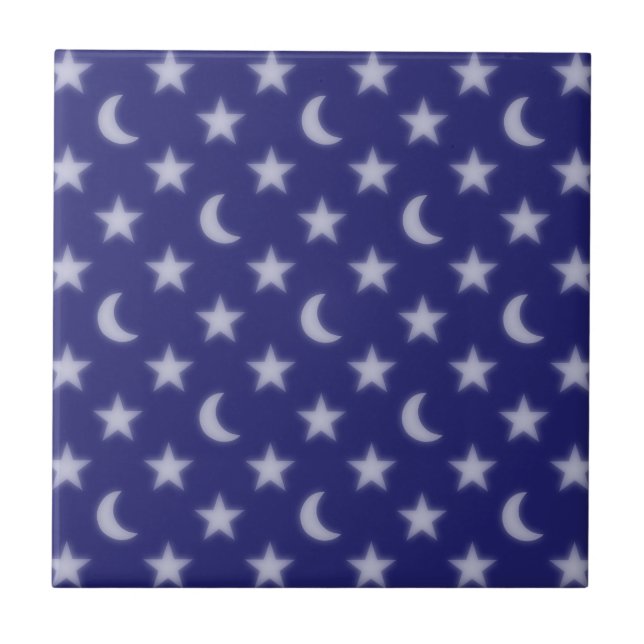 Azulejo Patrón de lunas azules y estrellas (Frente)