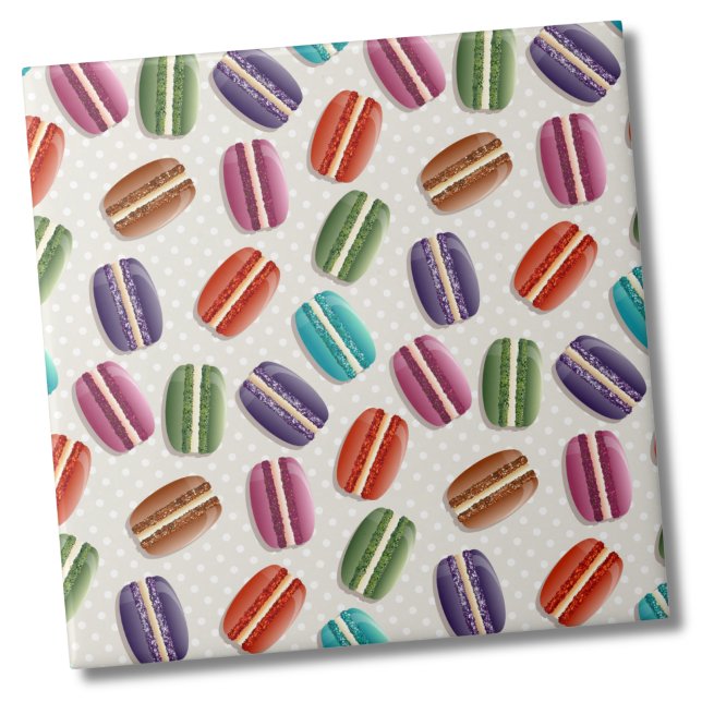 Azulejo Patrón de Macaron francés lindo (Colorful Cute Trendy French Macaron Cookie Pattern Ceramic Tile)