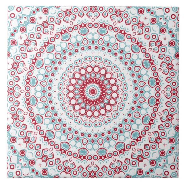 Azulejo Patrón de Mandala Acuático y Carmesí (Frente)