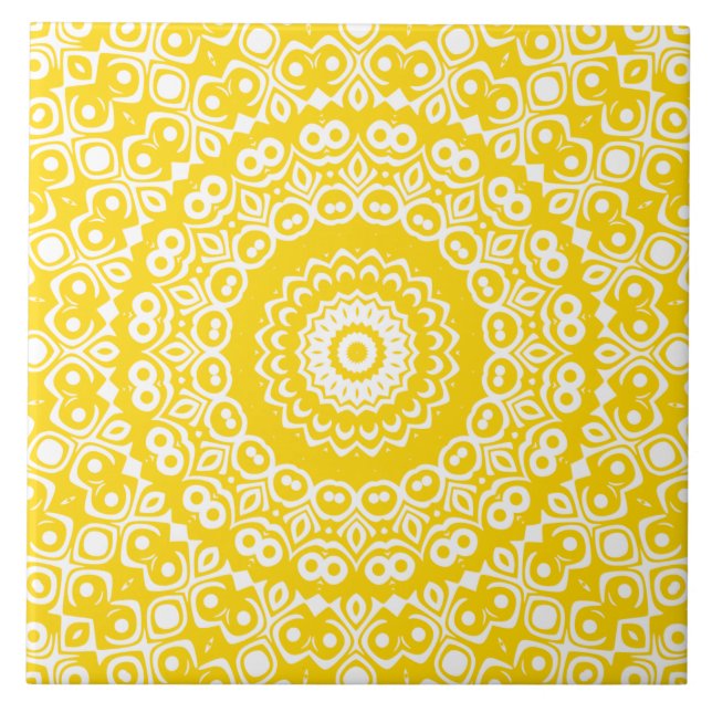 Azulejo Patrón de Mandala amarillo dorado (Frente)