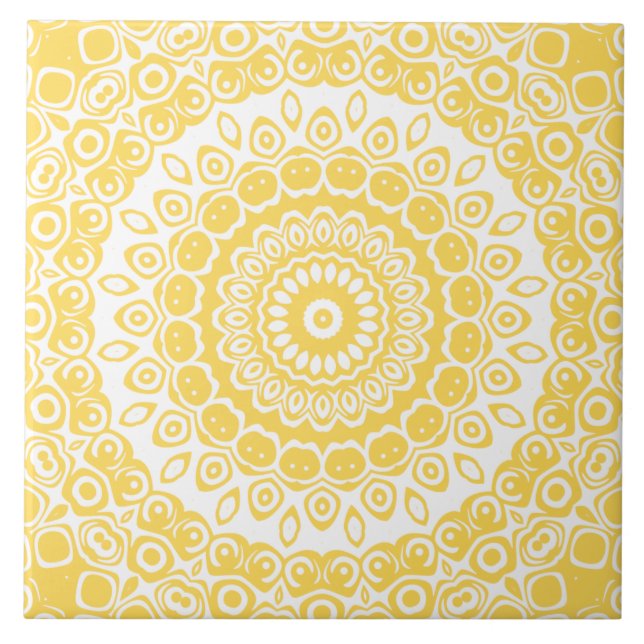 Azulejo Patrón de Mandala amarillo mostaza (Frente)