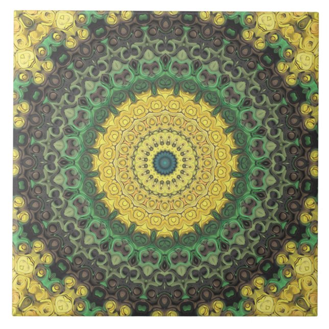 Azulejo Patrón de Mandala amarillo y verde Kaleidoscopio (Frente)
