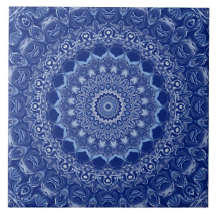 Azulejo Patrón de Mandala Azul con Simetría de Estallido d