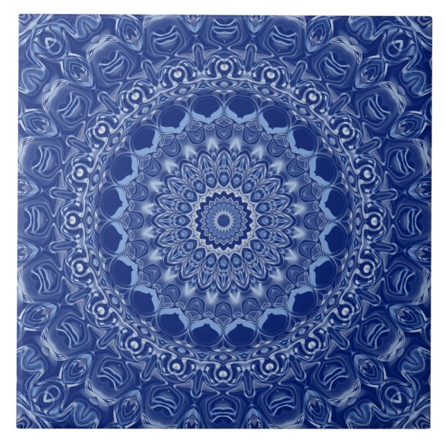 Azulejo Patrón de Mandala Azul con Simetría de Estallido d (Frente)