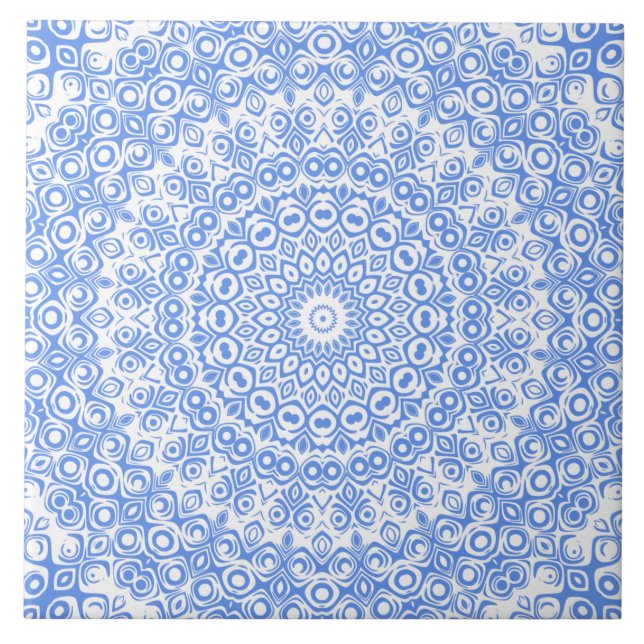 Azulejo Patrón de Mandala Azul de Aciano (Frente)