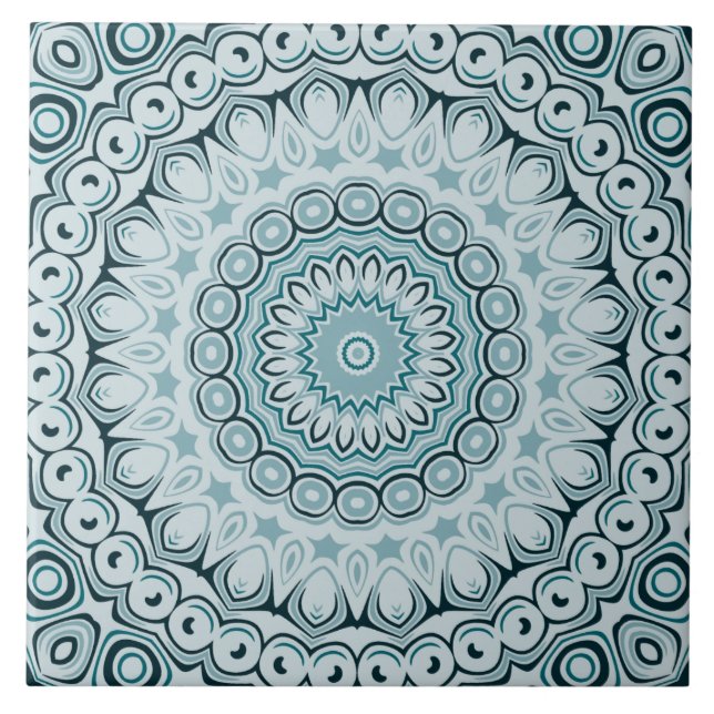 Azulejo Patrón de Mandala azul y gris de tormenta (Frente)