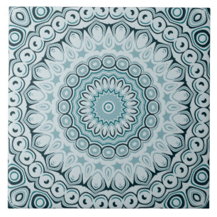 Azulejo Patrón de Mandala Azul y Gris Tormentoso