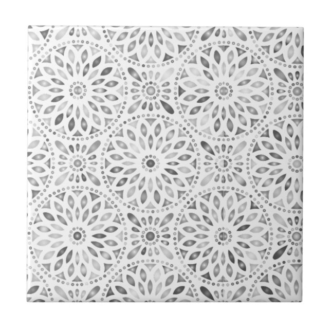 Azulejo Patrón de Mandala blanco negro abstracto artístico (Frente)