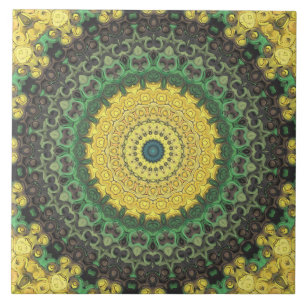 Azulejo Patrón de Mandala con Caleidoscopio Amarillo y Ver